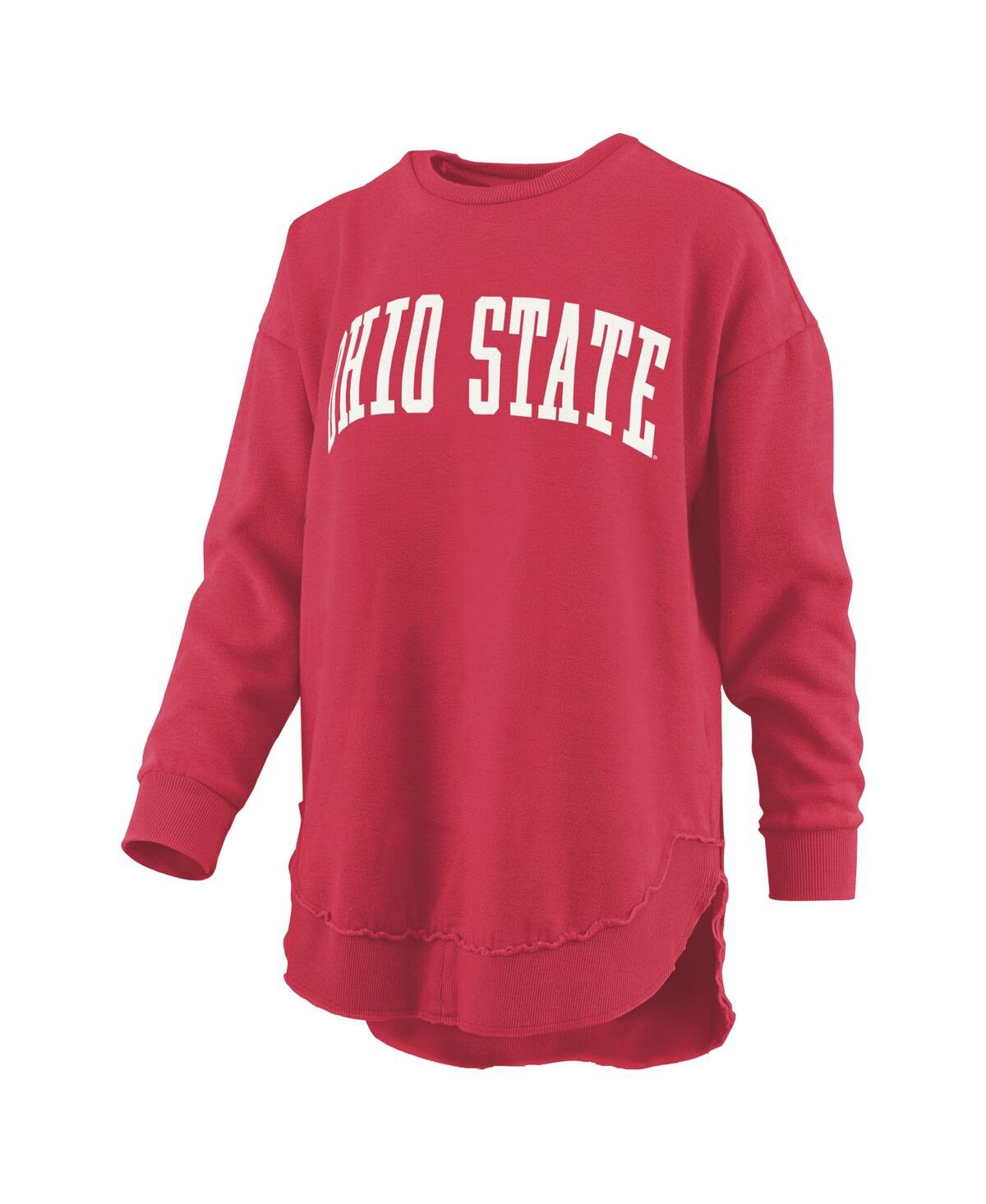PRESSBOX WOMEN'SÂ SCARLET OHIO STATE BUCKEYES MELANGE PONCHO VINTAGE FLEECE LONG SLEEVE PULLOVER SWEATSHIRT 