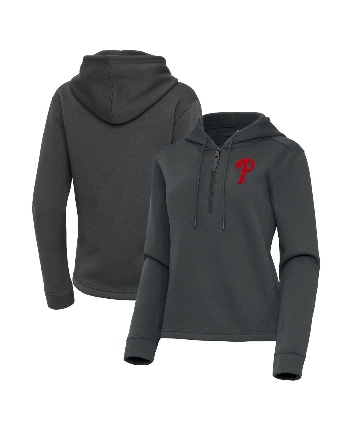 Antigua Women's Pewter Philadelphia Phillies Contemporary Quarter-zip Hoodie In Pewter