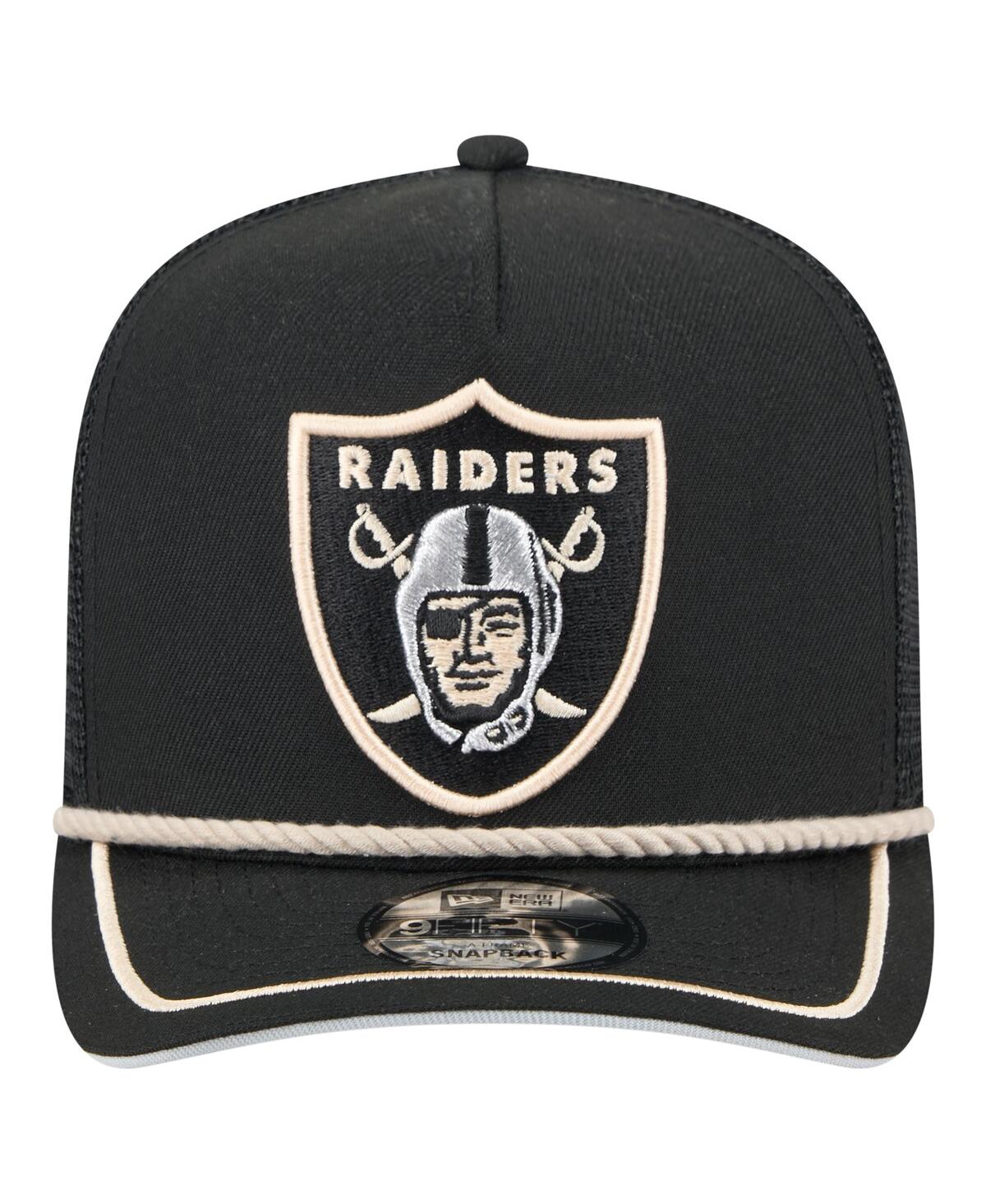NEW ERA MEN'S BLACK LAS VEGAS RAIDERS VINTAGE TEAM ROPE A-FRAME TRUCKER 9FIFTY SNAPBACK HAT 