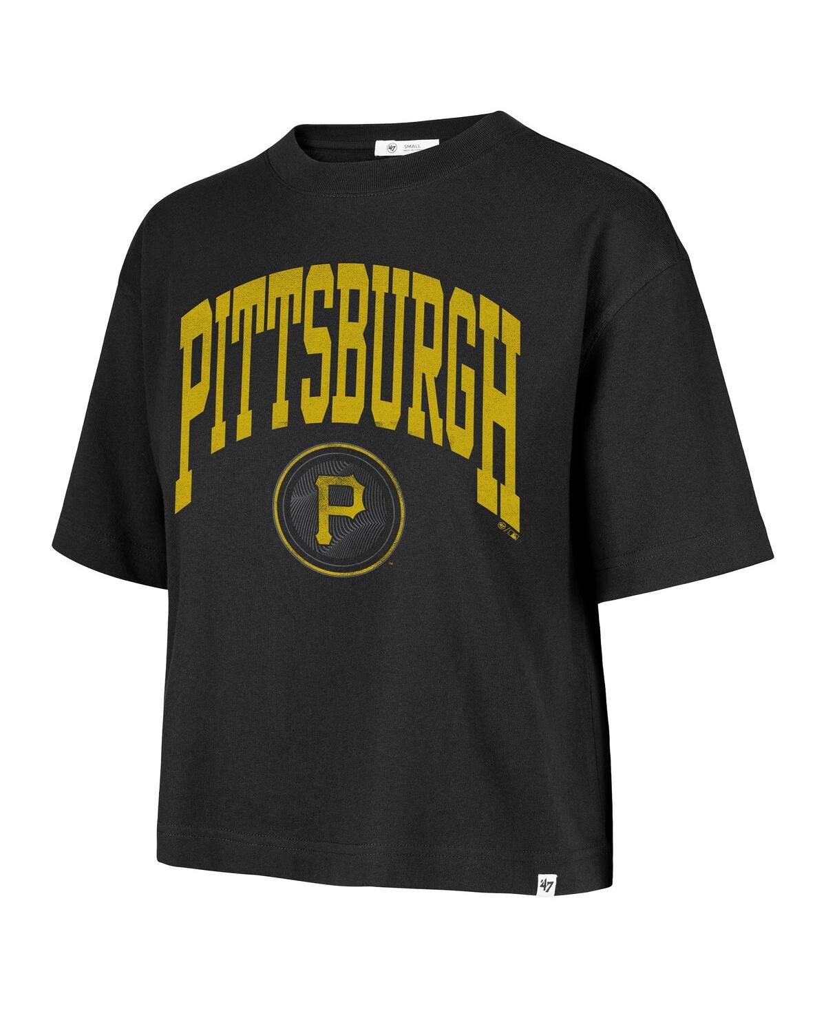 47 BRAND WOMEN'S BLACK PITTSBURGH PIRATES CITY CONNECT SHALE DROP SHOULDER CROPPED T-SHIRT 