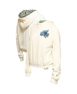 New Era - Women's Cream Detroit Red Wings Glam Game Quarter-Zip Cropped Floral Hoodie Pullover