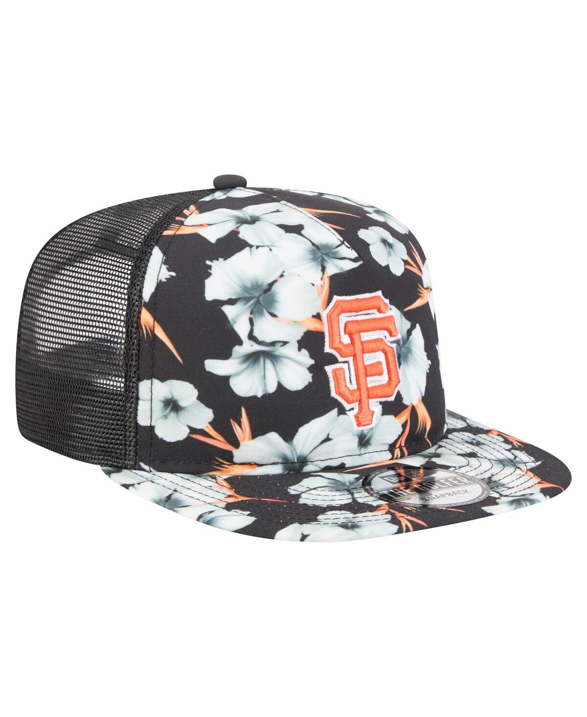 NEW ERA MEN'S BLACK SAN FRANCISCO GIANTS ADVENTURE PATTERN GOLFER TRUCKER SNAPBACK HAT 