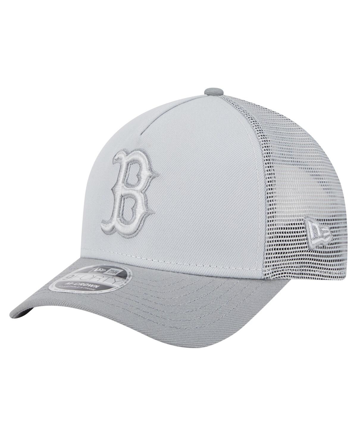 NEW ERA MEN'S GRAY BOSTON RED SOX COLOR PACK A-FRAME 9FORTY TRUCKER ADJUSTABLE HAT 
