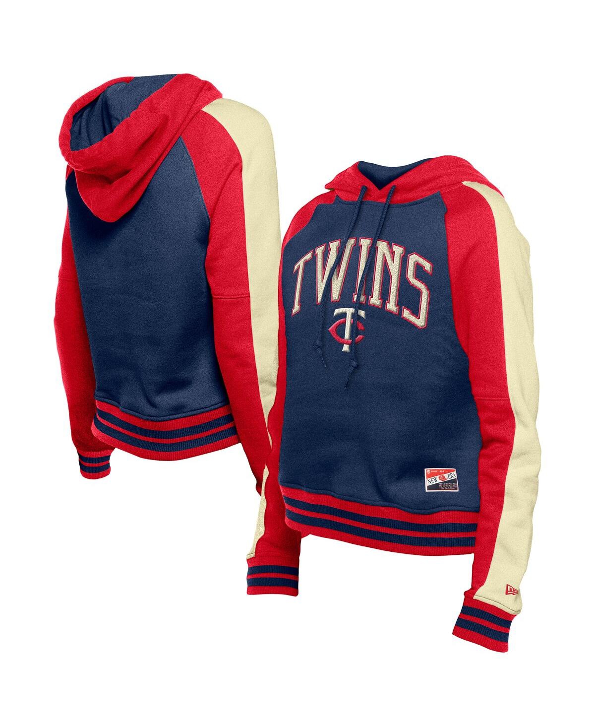 Shop New Era Women'sâ Navy Minnesota Twins Cooperstown Collection Cropped Raglan Pullover Hoodie