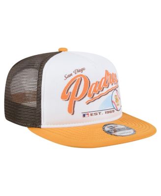 Men's White/Gold San Diego Padres Retro Script Trucker 9FIFTY Snapback Hat