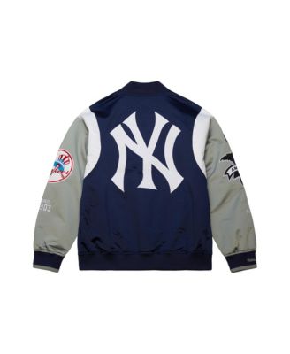 Men's Navy/Gray New York Yankees Cooperstown Collection Team Origins Satin Full-Snap Jacket