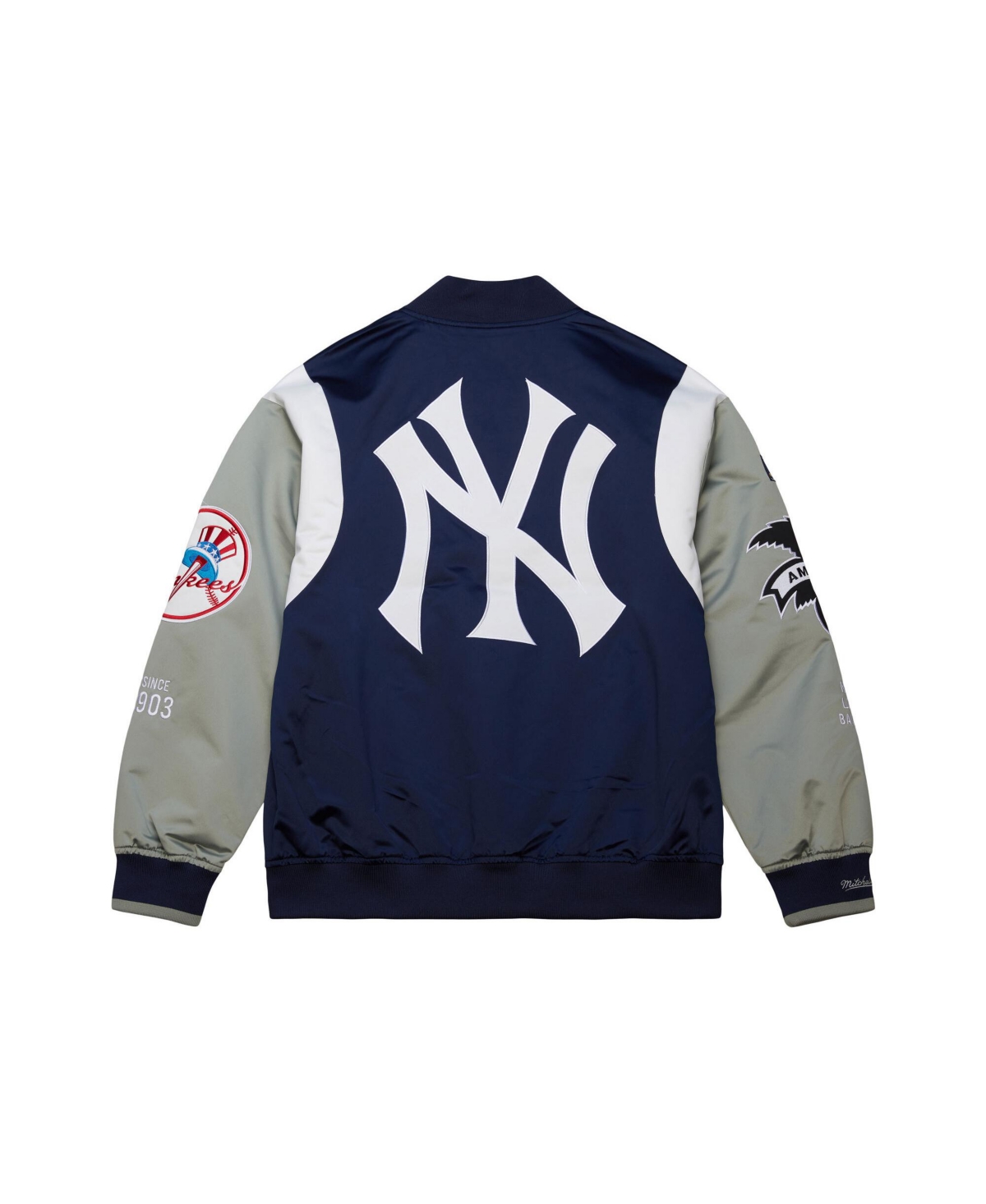 Mitchell & Ness Men's Navy/gray New York Yankees Cooperstown Collection Team Origins Satin Full-snap Jacket In Navy,gray