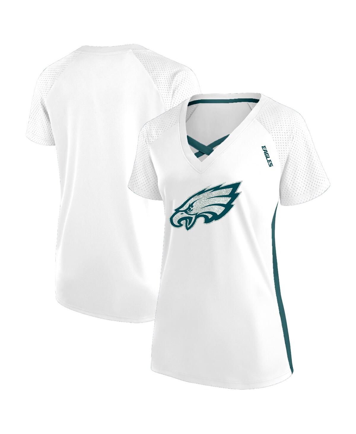 Fanatics Women's White Philadelphia Eagles Plus Size Glitter Lace-Up V- Neck T-Shirt - White