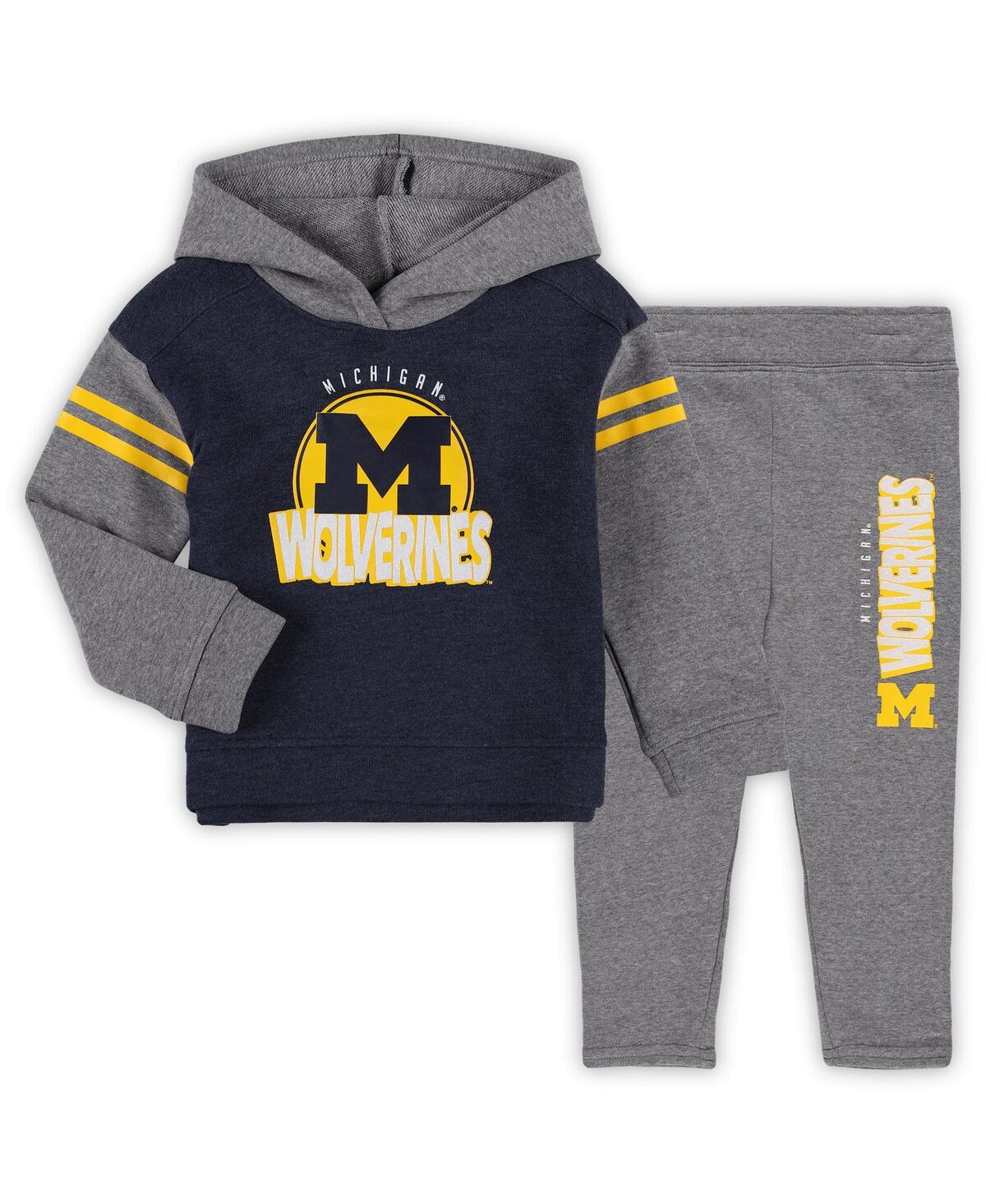 Outerstuff Girls Toddler Michigan Wolverines Clubhouse Pullover Hoodie And Legging Set In Navy,heather Gray