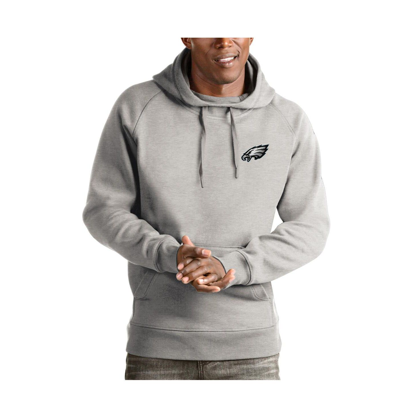 Мужское худи Antigua Heathered Gray Philadelphia Eagles Logo Victory Pullover — фото 1