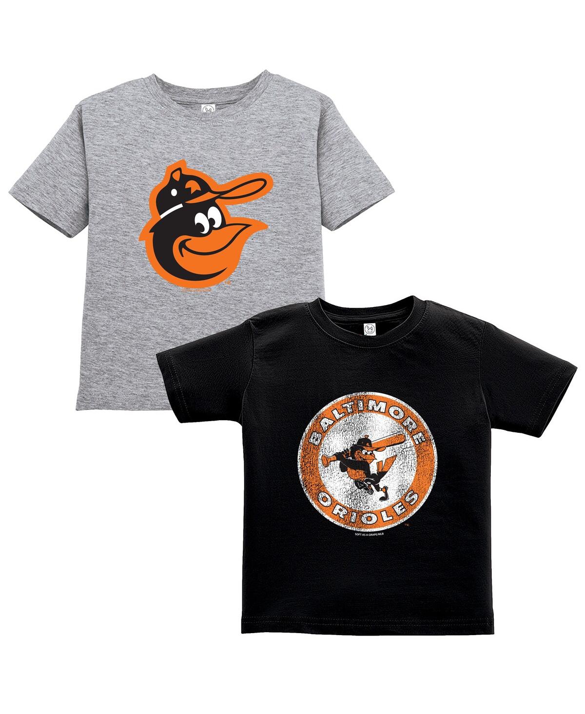 Soft As A Grape Toddler Black/gray Baltimore Orioles Cooperstown Collection T-shirt, Set Of 2 In Multi