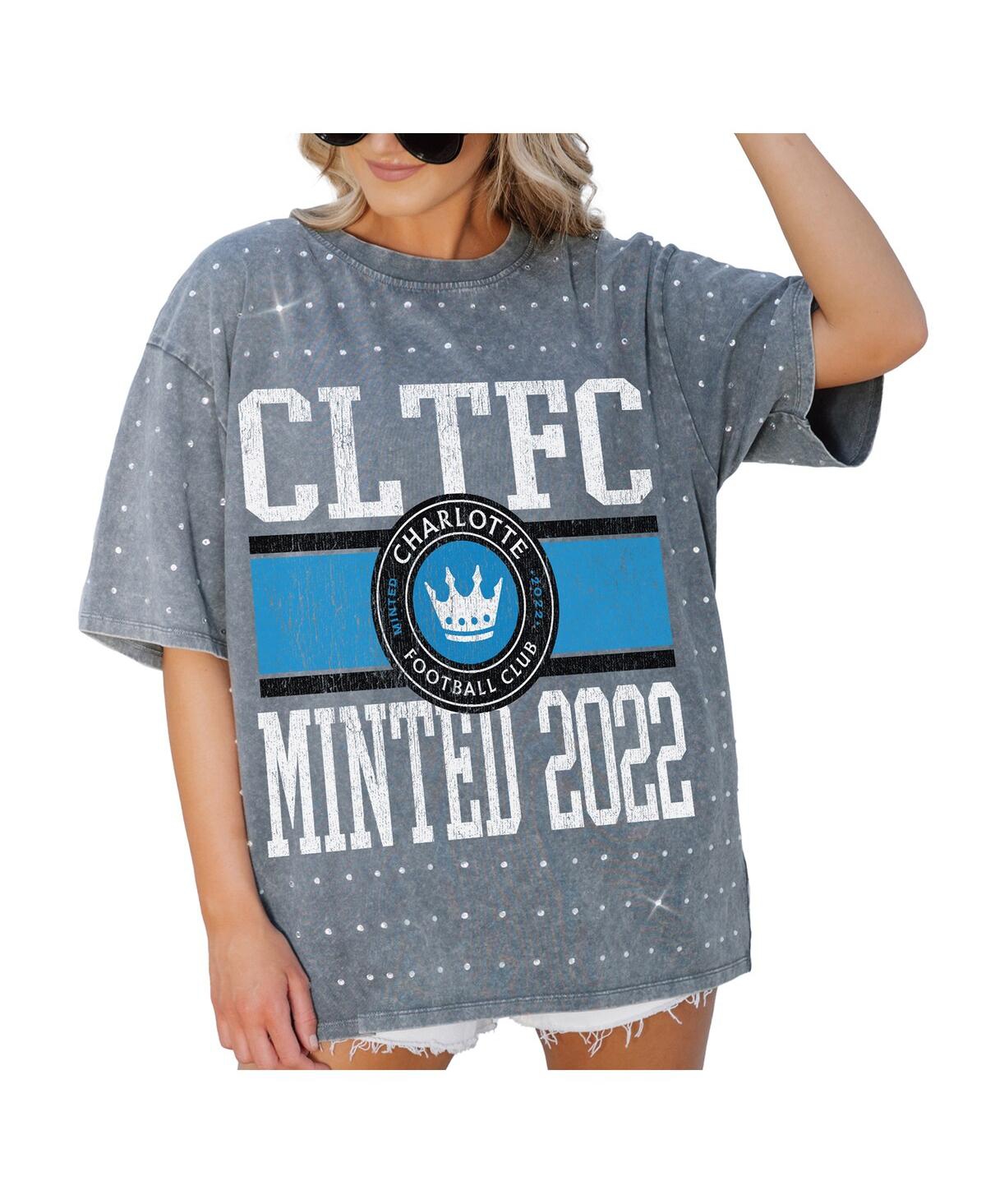 Gameday Couture Women's Gray Charlotte Fc Oversized Mini Rhinestone Classic T-shirt In Gray