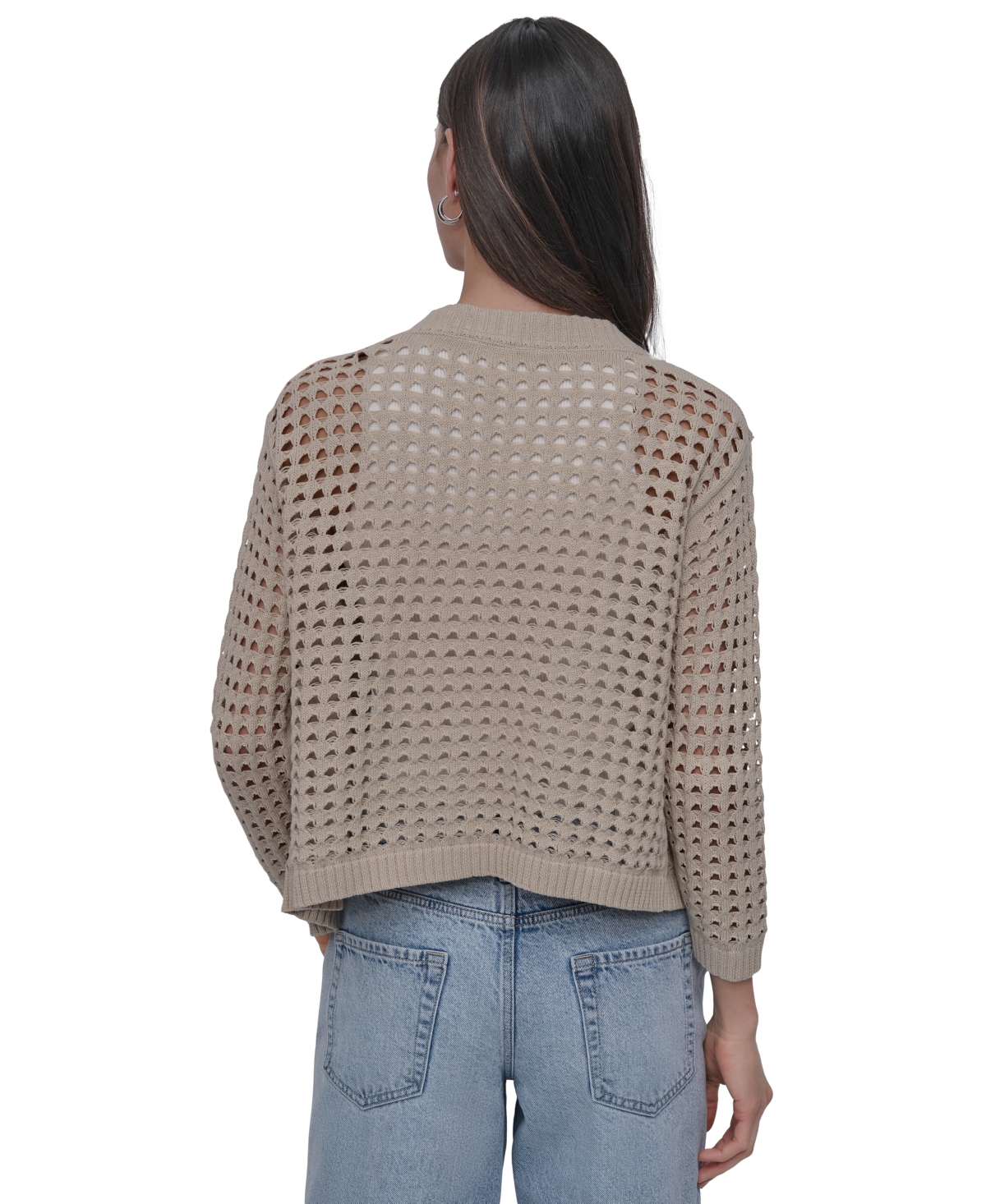 DKNY JEANS PETITE COTTON OPEN-STITCH LONG-SLEEVE CARDIGAN 