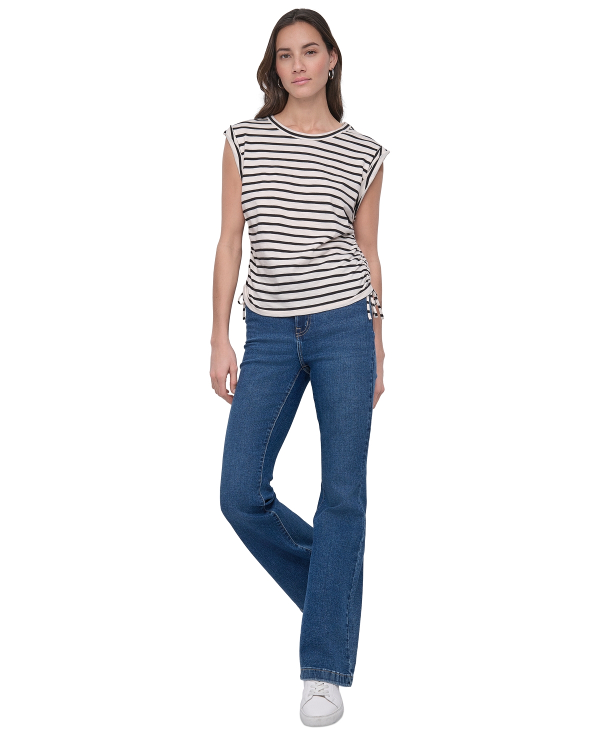 Shop Dkny Jeans Petite Cotton Ruched Side-tie Sleeveless Tee