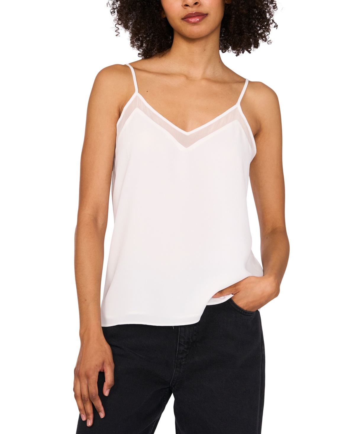 Women's Spaghetti Strap Chiffon-Trim Camisole - Cloud
