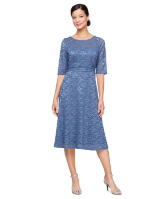 SL Fashions - Women's Glitter-Lace Elbow-Sleeve A-Line Dress
