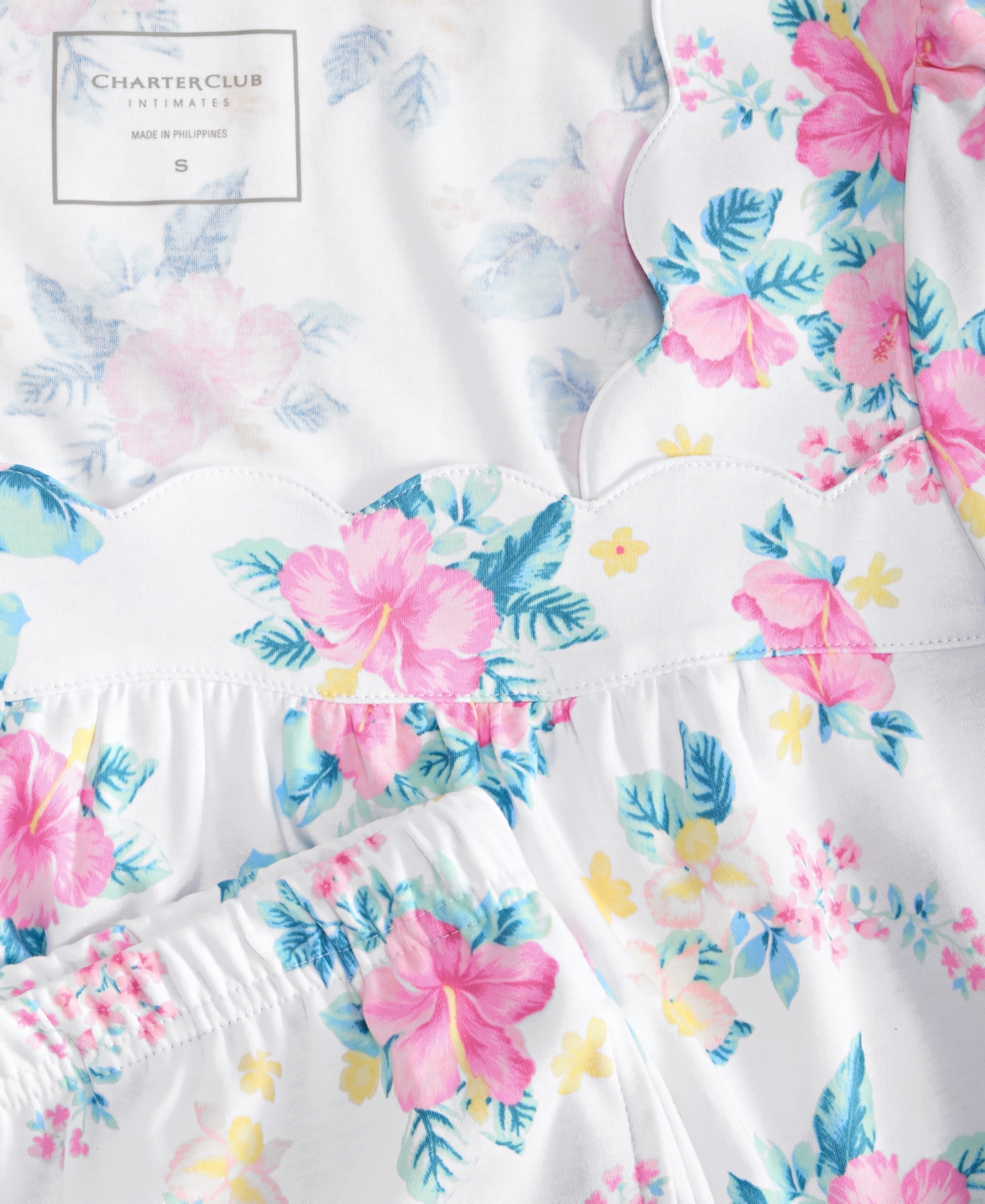 CHARTER CLUB WOMEN'S COTTON SCALLOPED SHORT PAJAMA SET, EXCLUSIVELY AT MACY'S 
