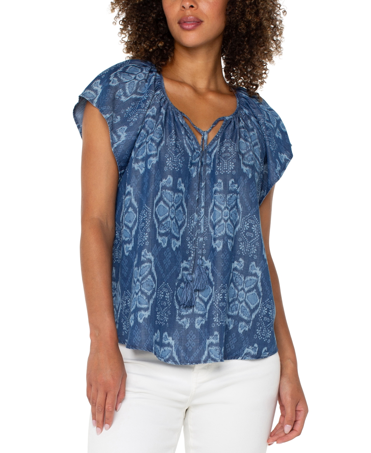 Liverpool Los Angeles Plus Size Flutter-sleeve Tie-front Woven Top