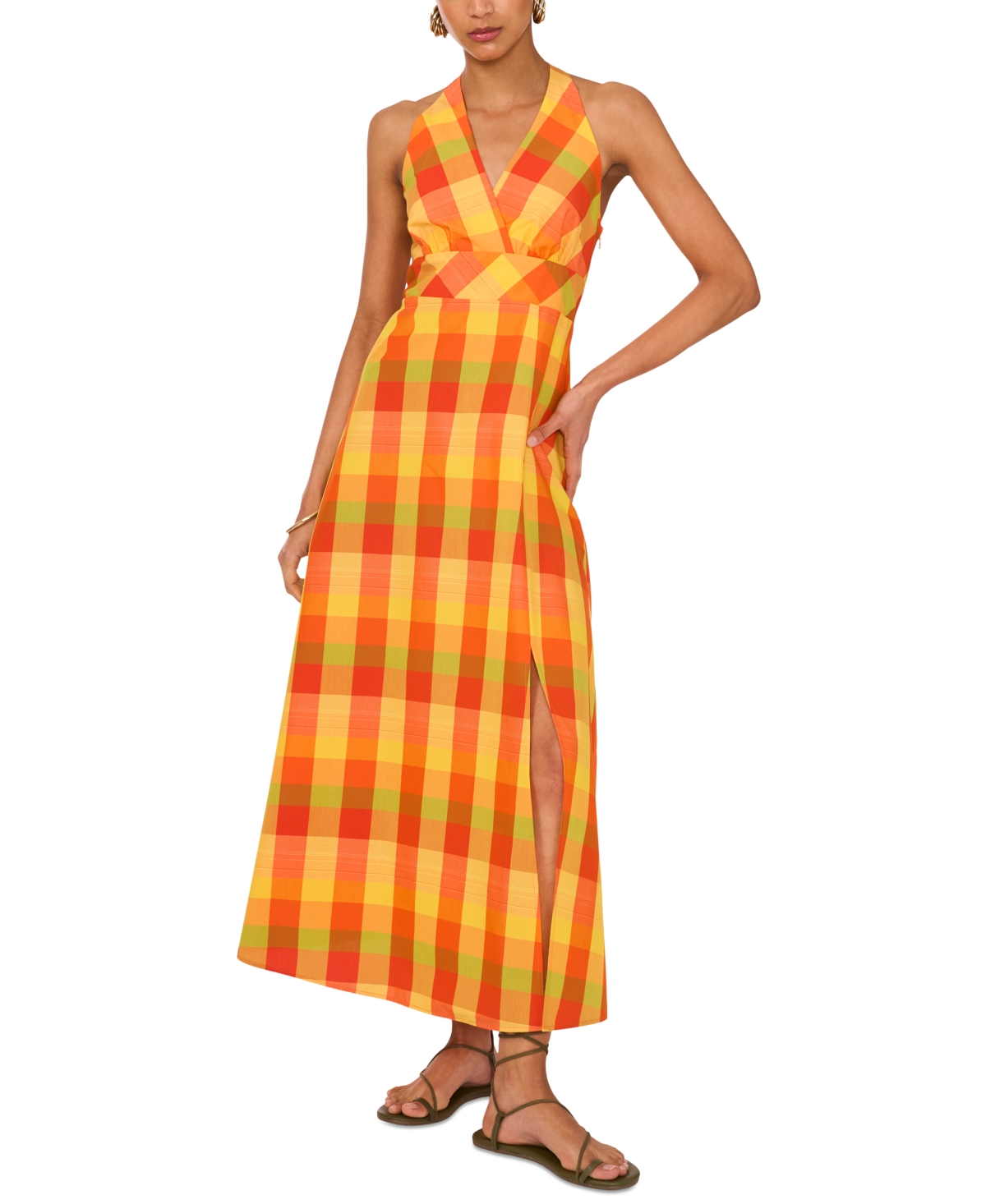 1.state Check Halter Maxi Dress