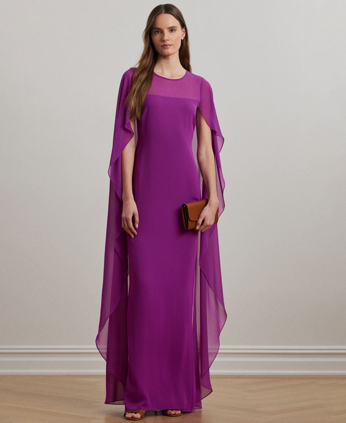 Ralph Lauren Cape Georgette Gown In Purple