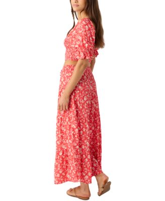 Juniors' Luciana Printed Smocked-Waist Tiered Skirt