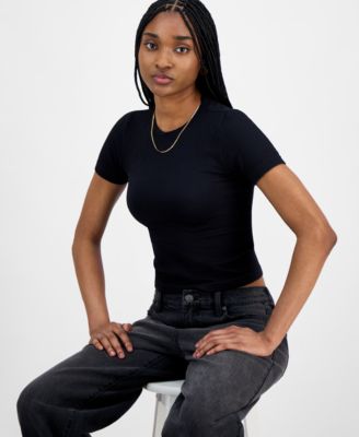 Juniors' Seamless Crewneck Ribbed Tee