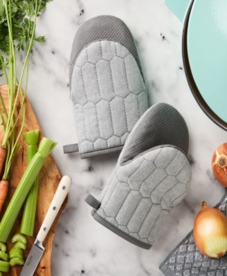 Honeycomb Quilted Chambray Mini Oven Mitt Set, 5.5" x 8"