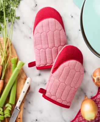 Honeycomb Quilted Chambray Mini Oven Mitt Set, 5.5" x 8"