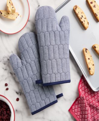 Honeycomb Quilted Chambray Oven Mitt Set, 7" x 13"