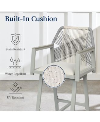 Set of 2 Indoor/Outdoor Aluminum, Woven Rope Swivel Barstools w/ Armrests