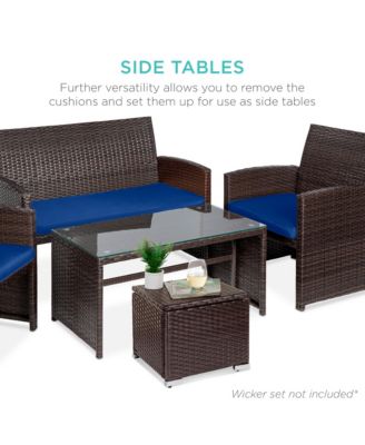 Set of 2 Wicker Ottomans, Multipurpose Furniture w/ Removable Cushions, Steel Frame