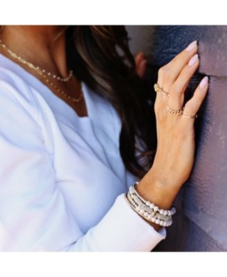 3mm Sterling Silver Bead and Bar with Freshwater Pearls Stretch Bracelet