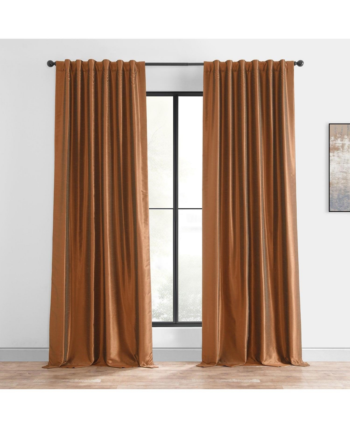 Half Price Drapes Copper Kettle Vintage Textured Faux Dupioni Silk Blackout Curtain In Brown