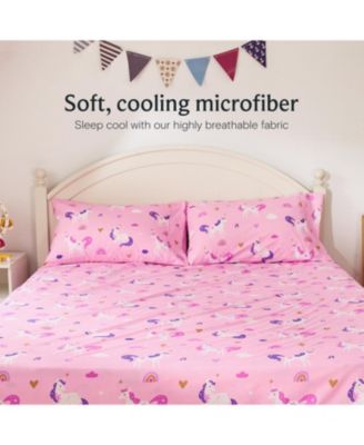 4 PC Full Sheet Set Soft Microfiber, Wrinkle-Free, Machine Washable, Toddler Bedding for Girls, Boys, Teens