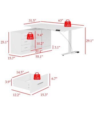 3-Drawer Wooden L-Shape Computer Desk with Adjustable Height, Open Shelves, Door Cabinet  63-Inch Large Workstation