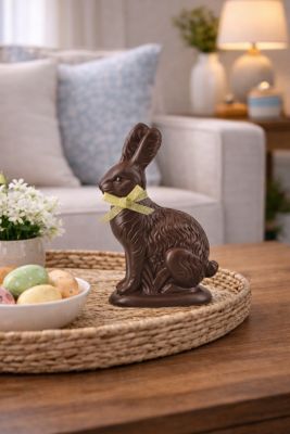 Dark Chocolate Resin Gold Ribbon Easter Rabbit Medium Figurine