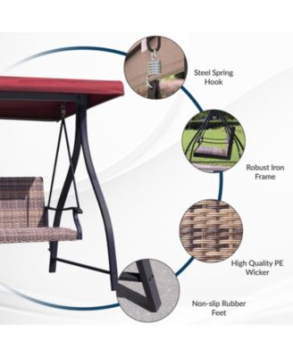 Outdoor Rattan Patio Swing with Adjustable Canopy, Built-in Quick-drying Foam Seat, Stylish Design,for Porch,Garden,Yard