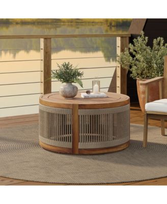 Outdoor Acacia Wood Rope Sides Round Drum Coffee Table