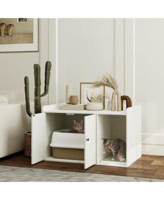 Cat Litter Box Enclosure, Litter Box Furniture w/ Scratching Mat