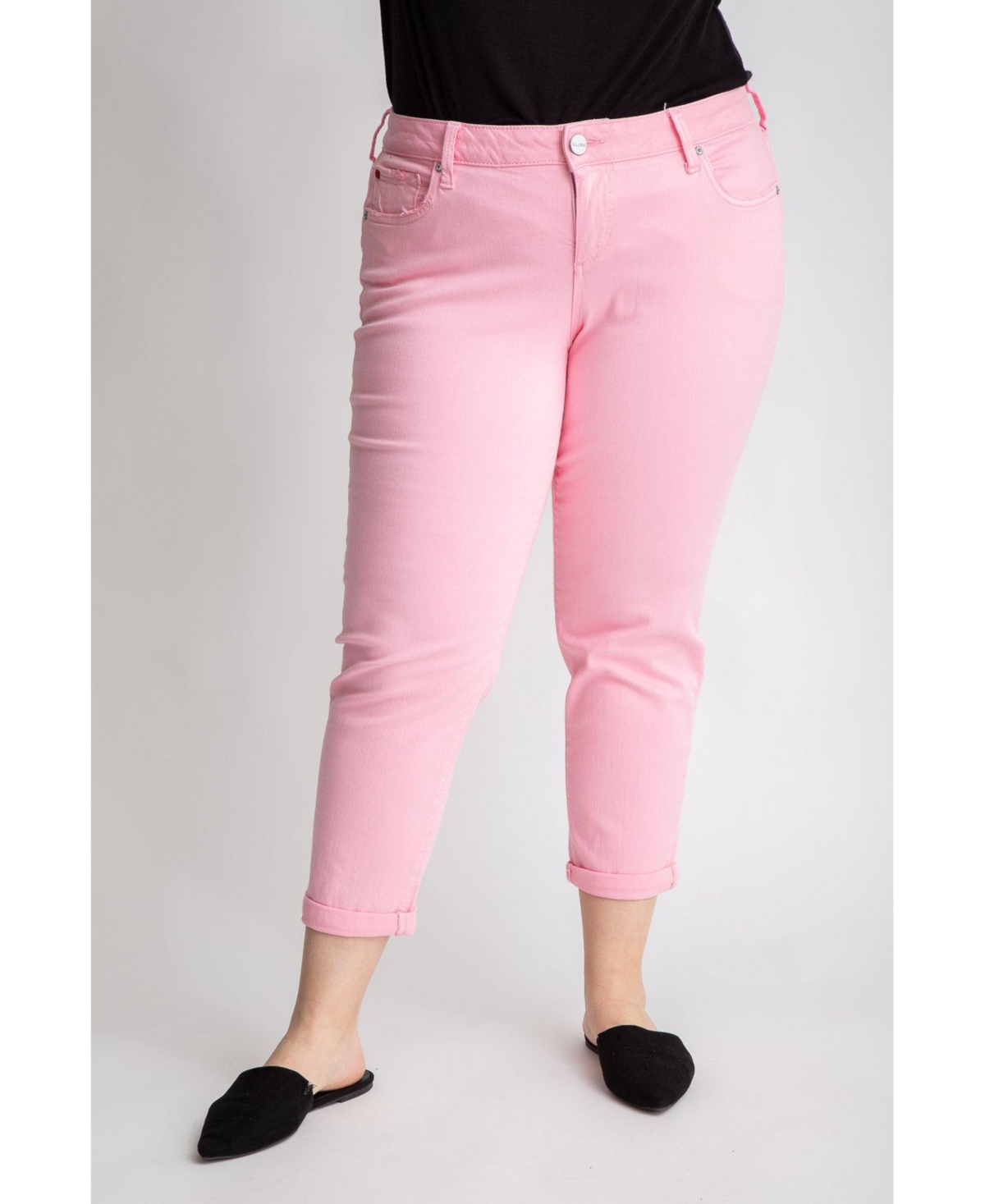 Plus Size Color Mid Rise Boyfriend rolled in 25.5" inseam - Soft Pink