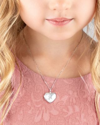 Girls Children's Sterling Silver Heart Locket & Engraved Initial 14-16" Necklace