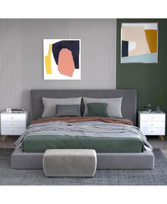 1 PC wooden Bedside table with three drawers, gold handles and feet - side table