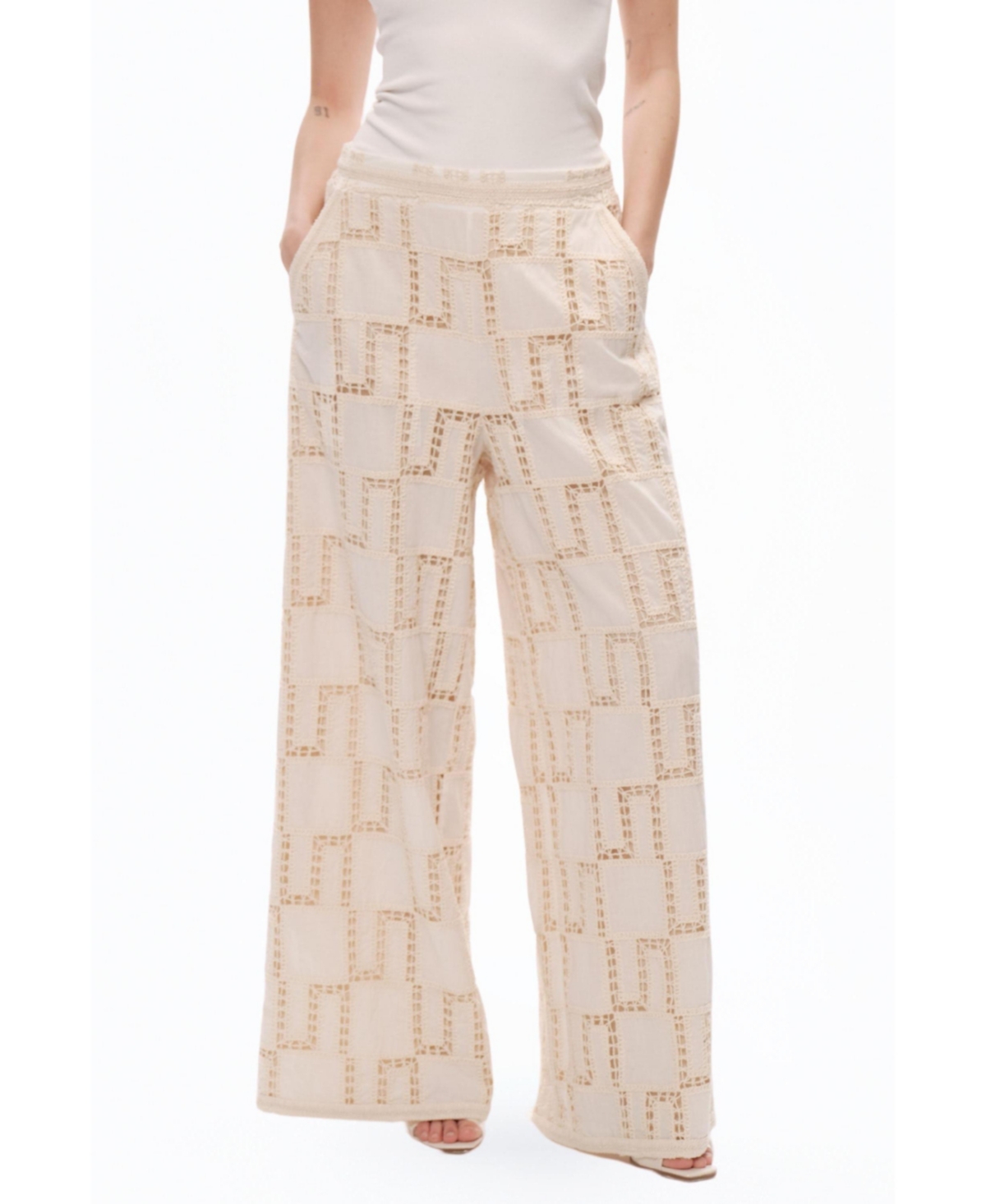 Women's Embroidered Pants - Open white