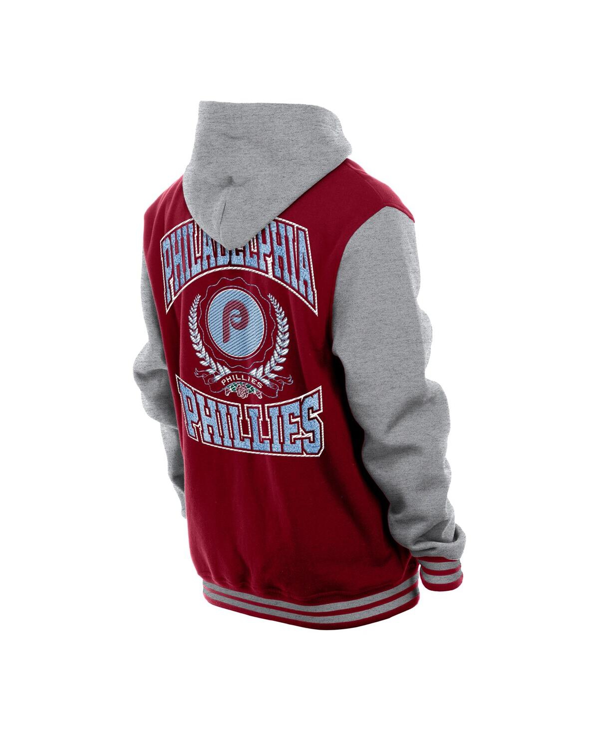 NEW ERA MEN'S BURGUNDY PHILADELPHIA PHILLIES THROWBACK PREP FULL-SNAP HOODIE JACKET 