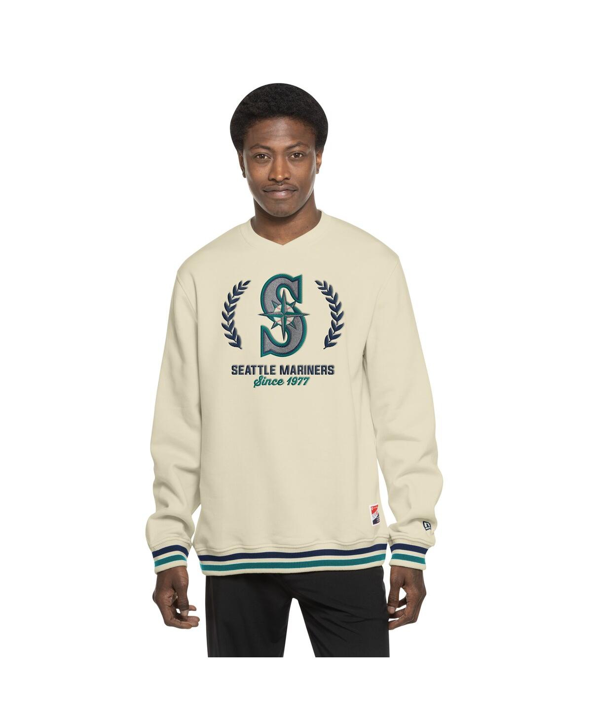 Shop New Era Men's Cream Seattle Mariners Throwback Pullover Sweatshirt
