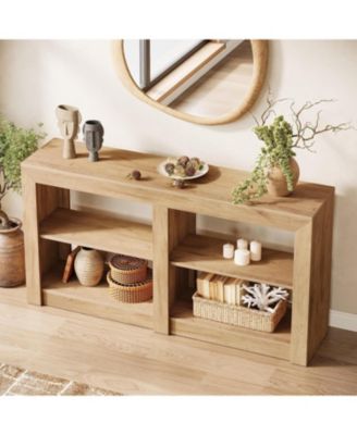59-Inch Farmhouse Console Table, 3-Tier Entryway Table with Storage, Wood Console Behind Couch for Living Room, Hallway, Foyer, Oak