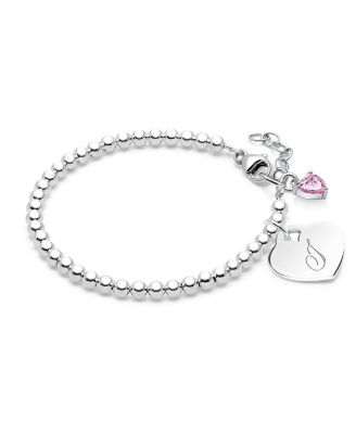 Sterling Silver 3mm Beads and Engraved Initial Bracelet