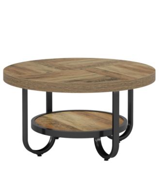 31" Single-Piece Metal Coffee Table with Storage Shelf and Curved Legs