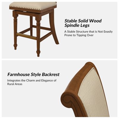 Blerona Farmhouse Swivel Bar Stool With Nailhead Trims