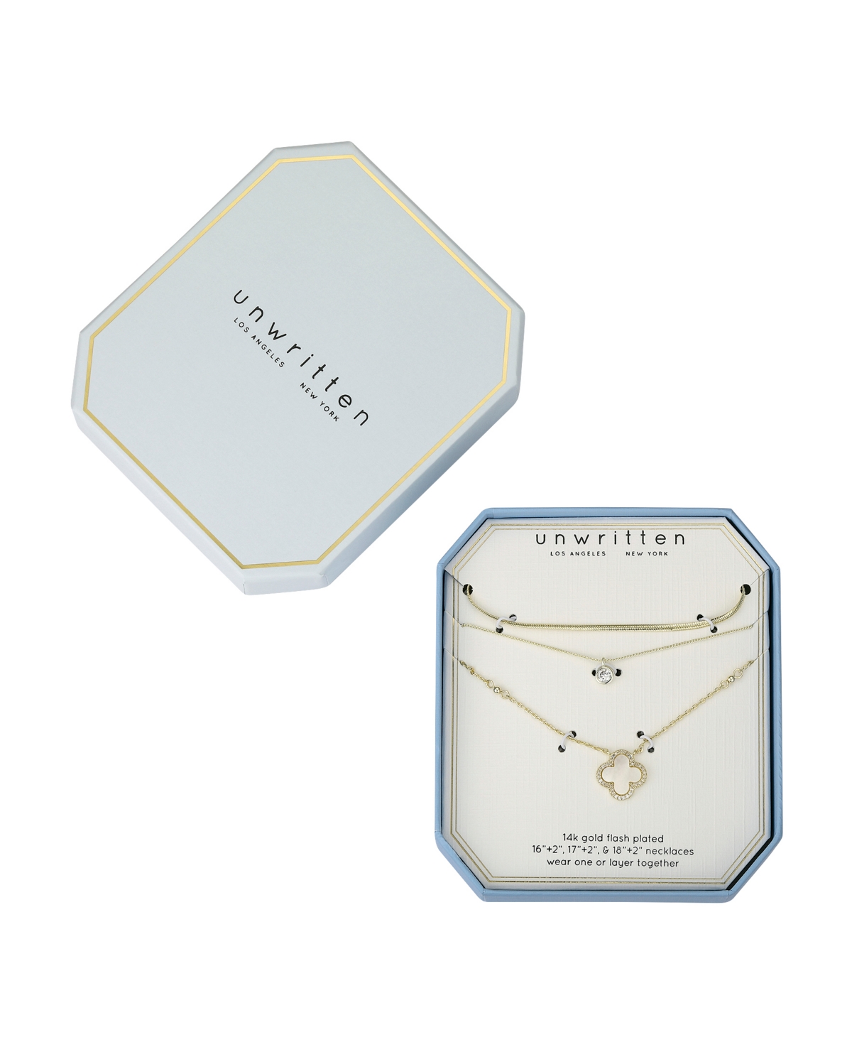 Unwritten Cubic Zirconia And Mother Of Pearl Clover Necklace Set In Gold